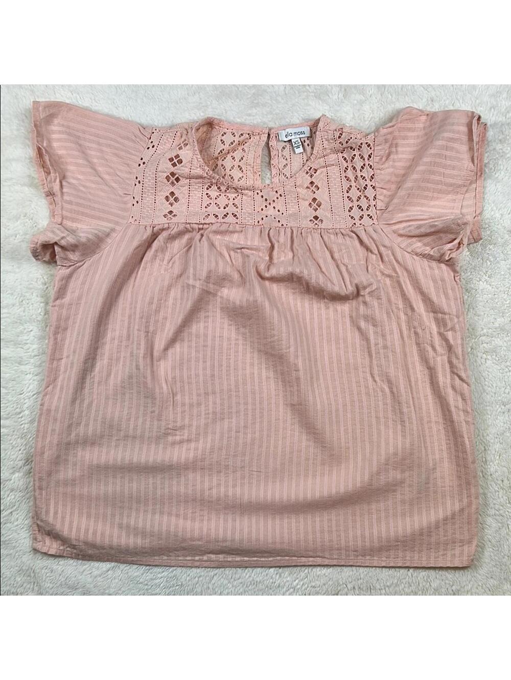 Ella Moss Women’s Pink Flutter Sleeve Eyelet Blouse Boho Boxy Top Size XS
